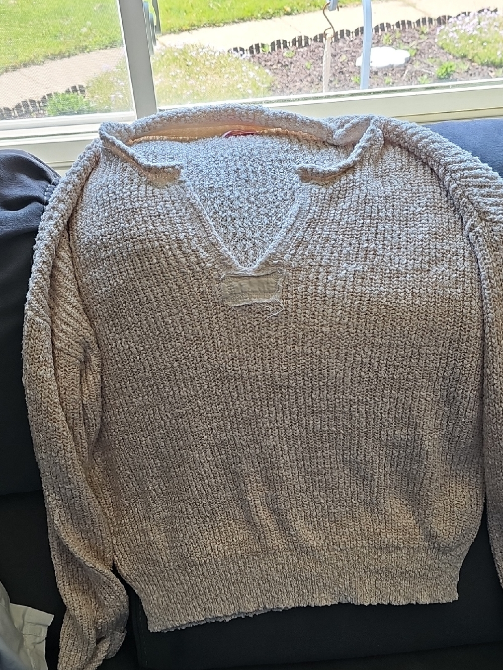 Pink Lily Men's V-Neck Knit Sweater in Light Beige